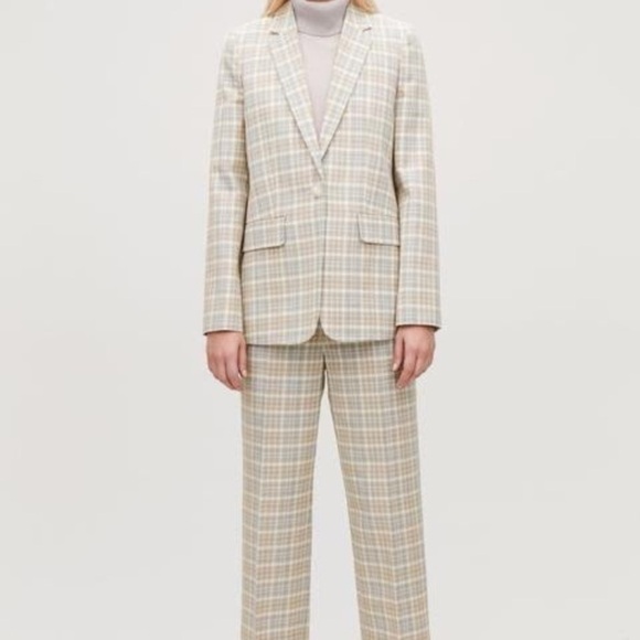 COS Checked Plaid Wool Blend One Button Tailored Blazer - Picture 4 of 16